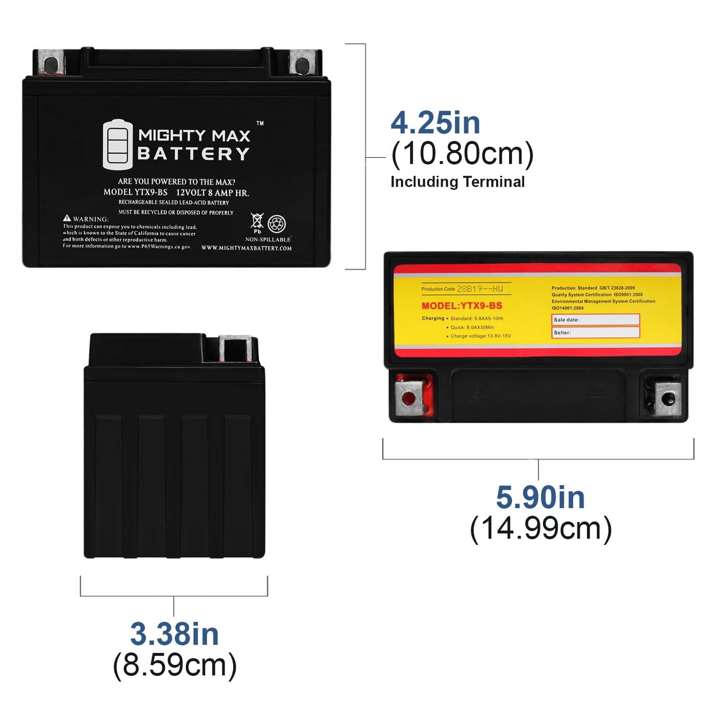 Versatile YTX9-BS Replacement Battery for Yuasa YTX9-BS