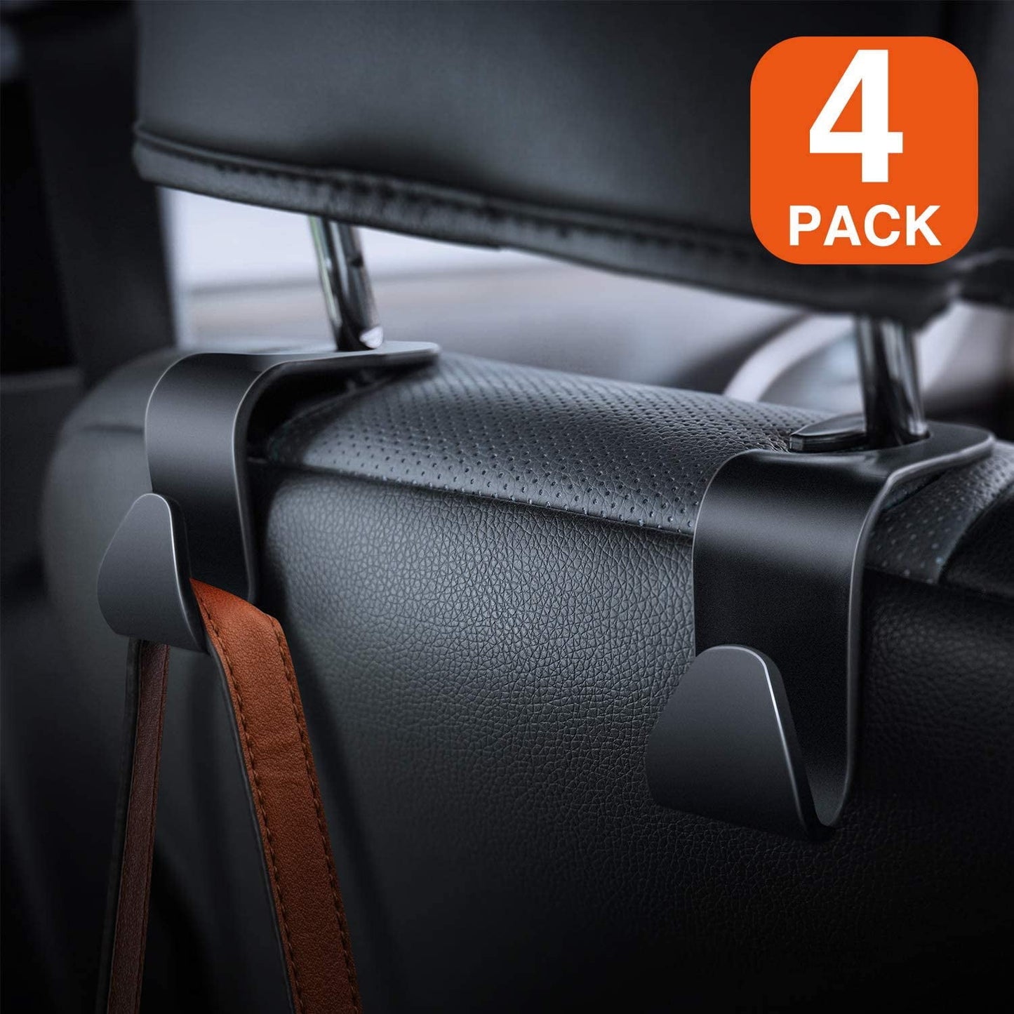 Classic Car Seat Headrest Hooks - Back Seat Organizer Hangers (4 Pack)