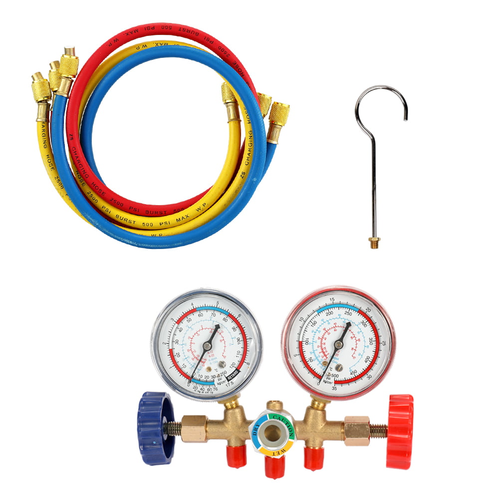 Classic Refrigerant Manifold Gauge Set Air Conditioning Tools With Hose And Hook For R12 R22 R404A R134A