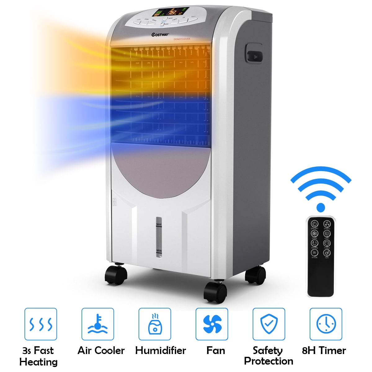 Versatile Costway Portable Air Cooler Fan & Heater Humidifier with Washable Filter Remote Control