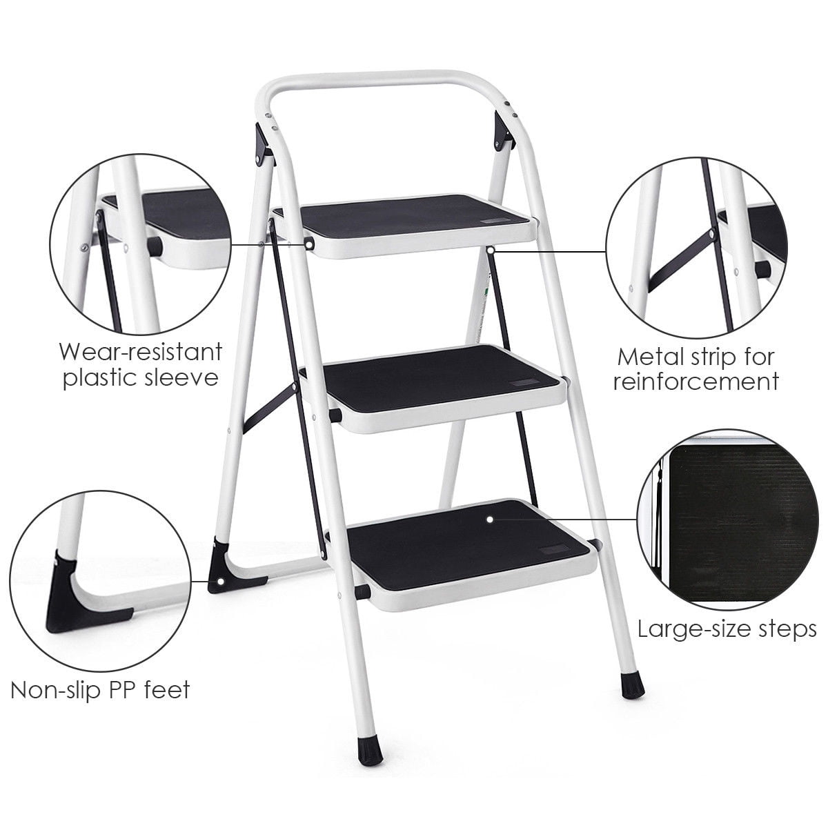 Classic Costway 3 Step Lightweight Ladder HD Platform Foldable Stool 330 LB Cap. Saving Space