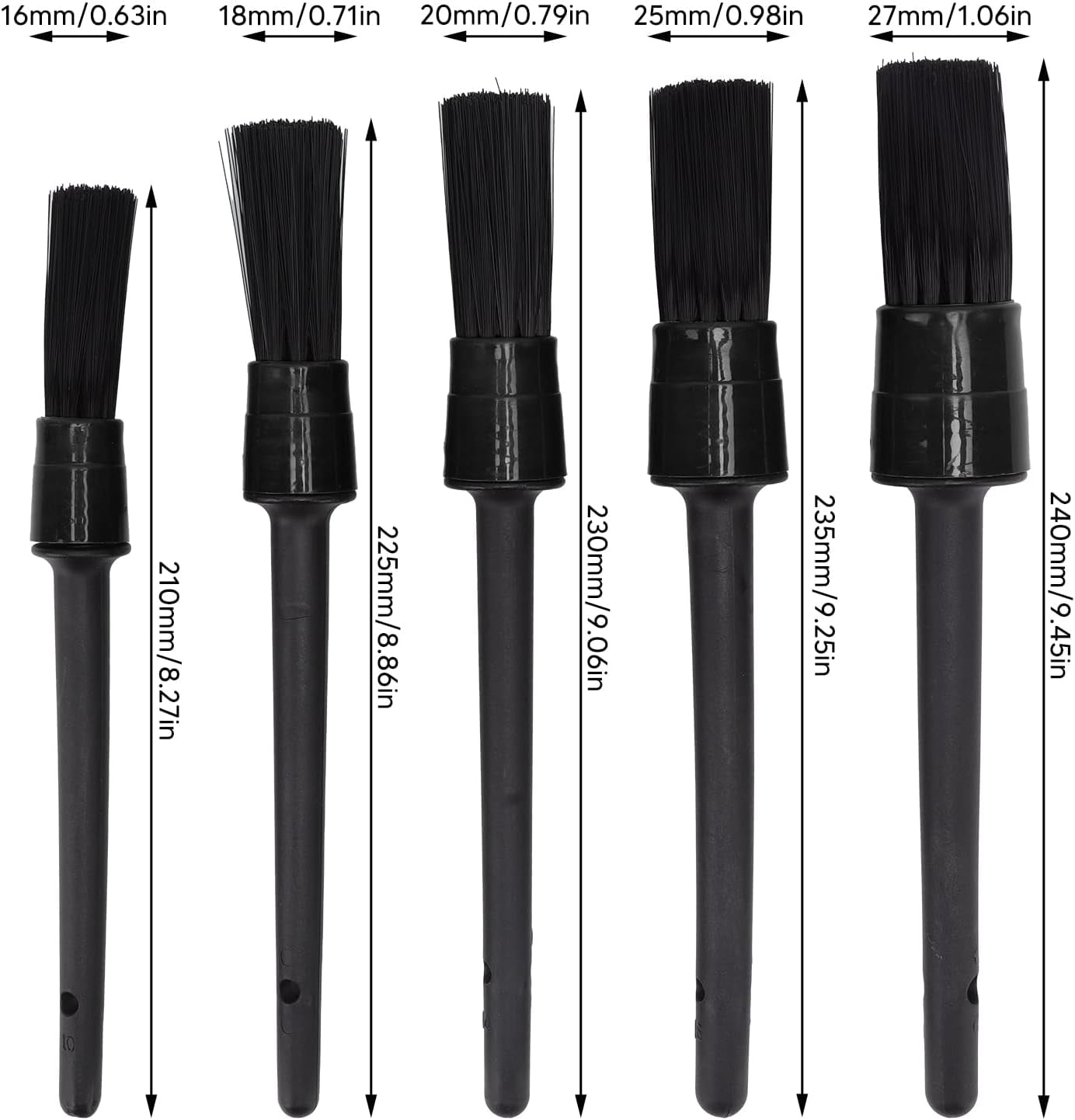 Classic Detailing Brush Set, 5PCS Different Sizes Auto Detailing Brushes Soft Nylon Car Detail Brushes for Car Interior Exterior Tires Air Vents Panels Leather Engine Bay Cleaning (Black) (Black)