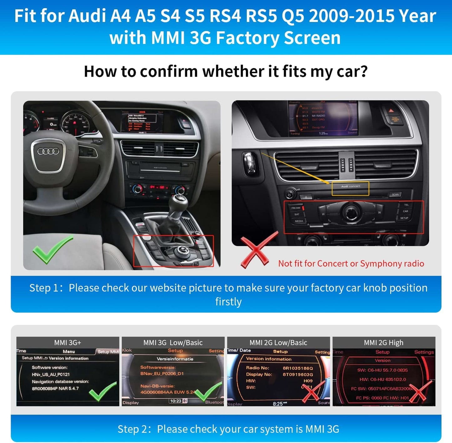 Classic Road Top Wireless Carplay Android Auto Retrofit Kit for Audi A4 A5 S4 S5 RS4 RS5 Q5 2008-2015 with 3GMMI Factory Screen Update, Support Mirrorlink, Siri, Original Control, Camera