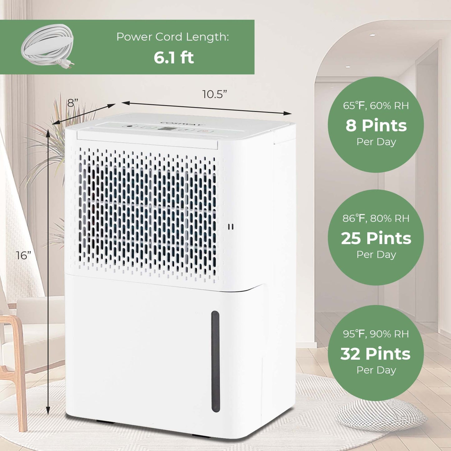 Classic Costway 32 Pint Dehumidifier 2000 Sq. Ft Portable with 3 Modes & 24H Timer Home Basement