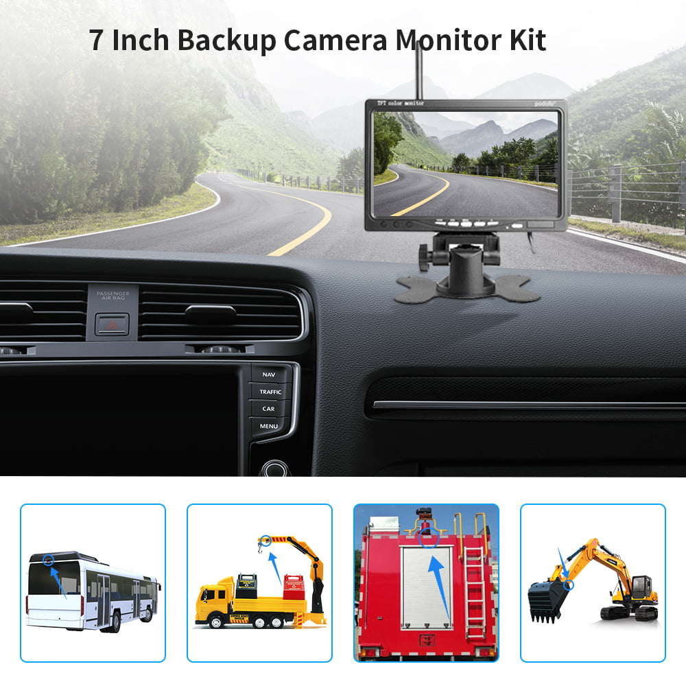 Versatile Podofo Wireless Vehicle Truck 2 Backup Parking Assistance System, Ir Night Vision Waterproof Rear View Camera + 7" Monitor for RV Truck Trailer Bus