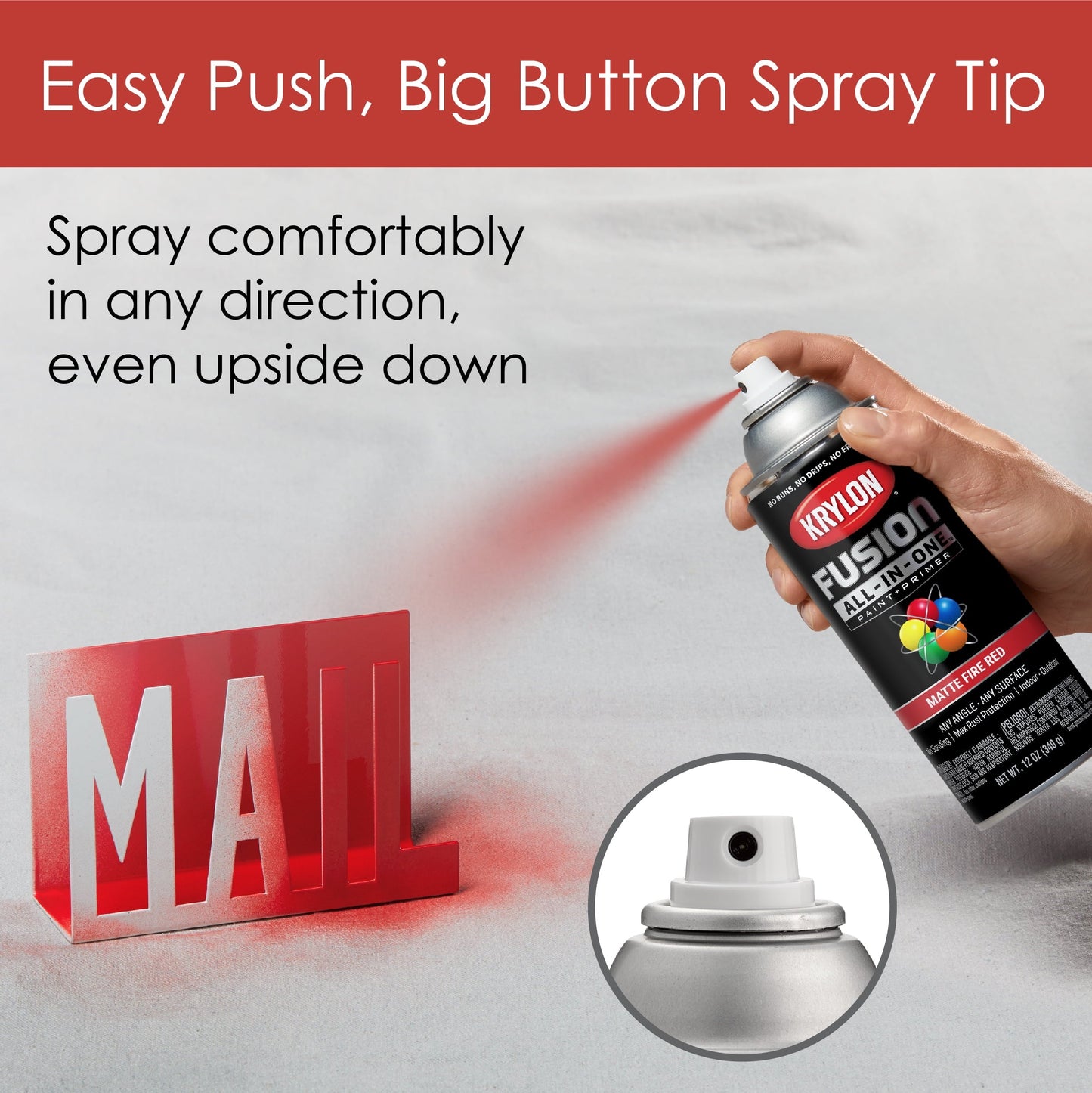 Versatile Krylon Fusion All-In-One Spray Paint, Matte, Fire Red, 12 oz.