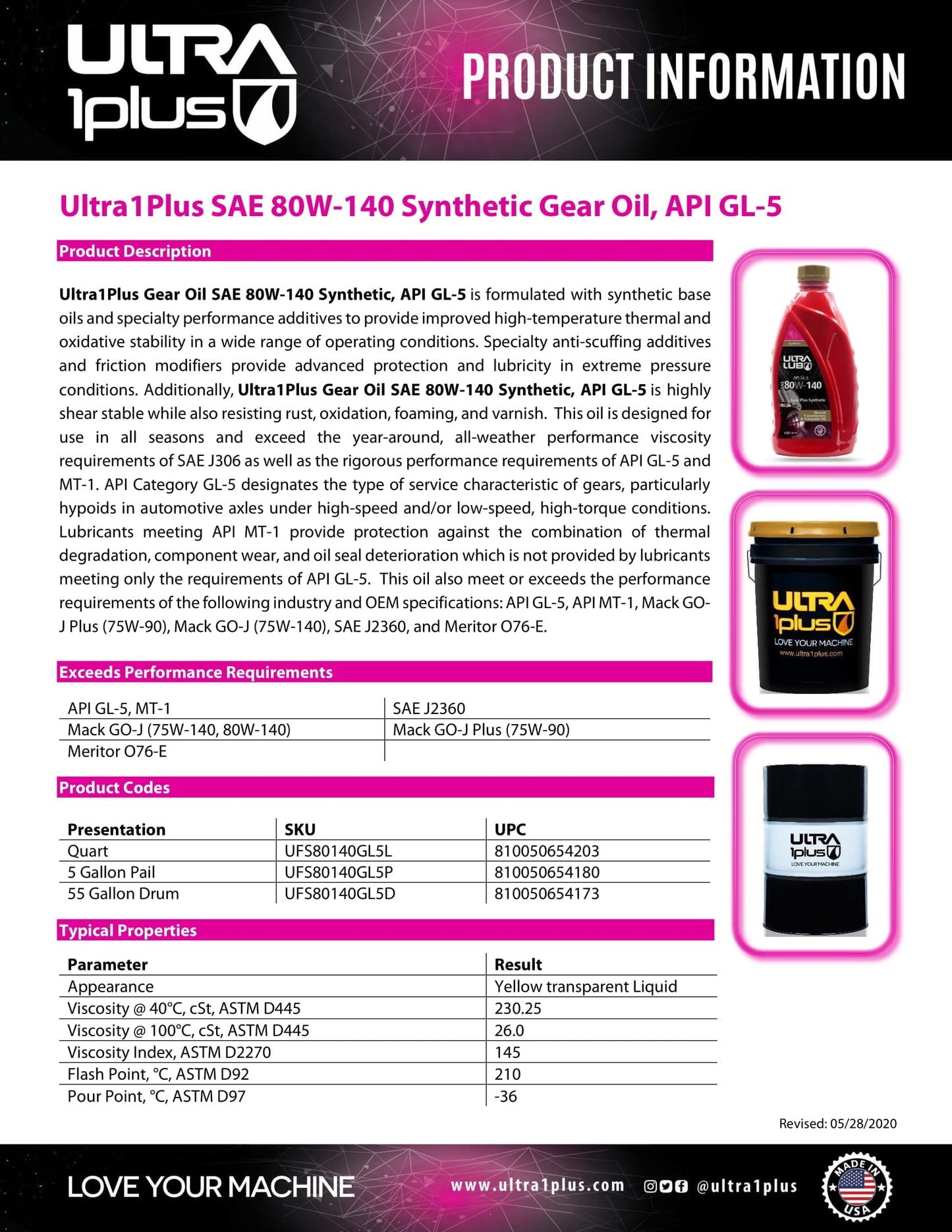 Versatile Ultra1Plusâ¢ SAE 80W-140 Synthetic Gear Oil, API GL-5 | 5 Gallon Pail