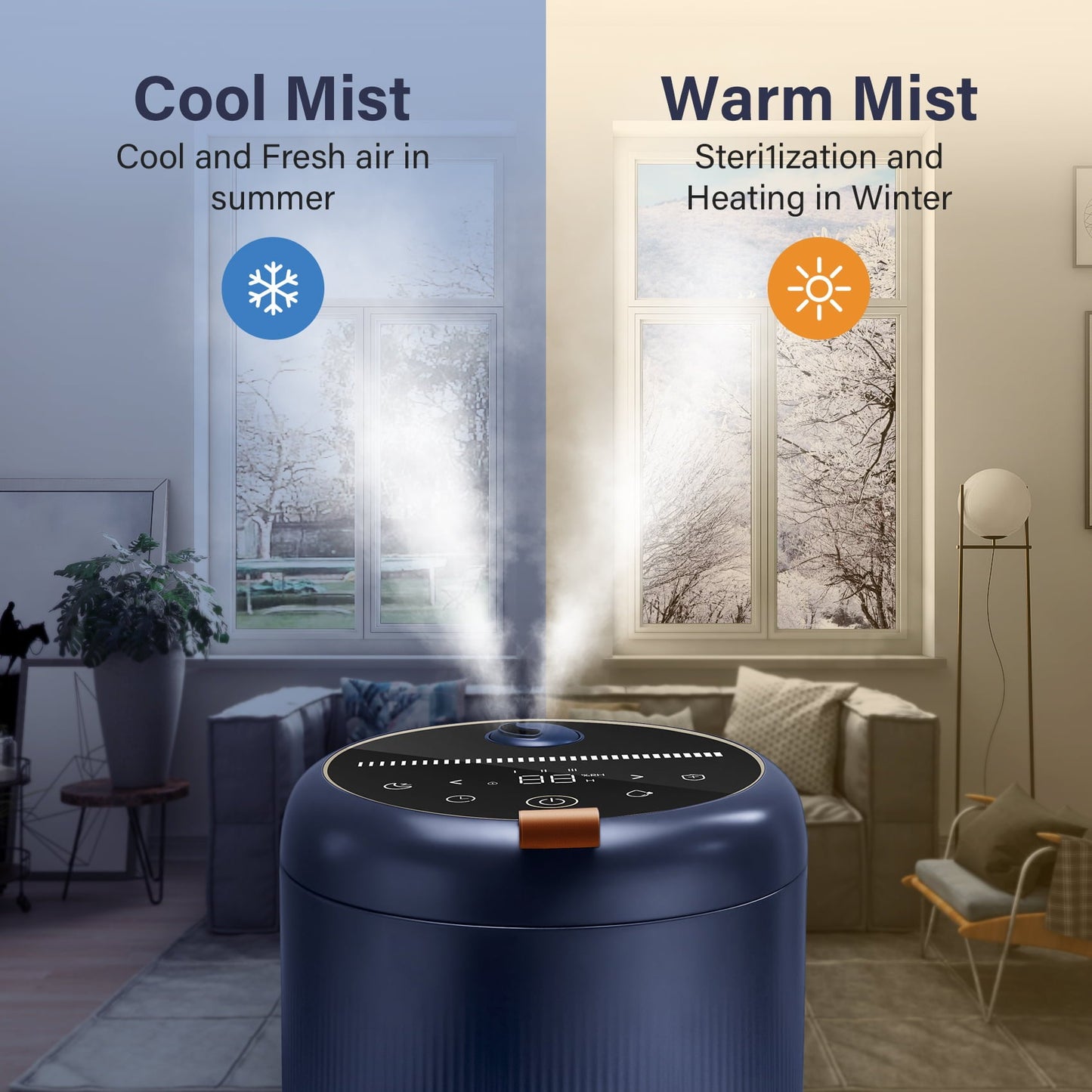 Versatile Sejoy Room Humidifier for Bedroom, Adorable 4L Top Fill Ultrasonic Cool and Warm Mist Humidifier,Ultra Quiet, Blue