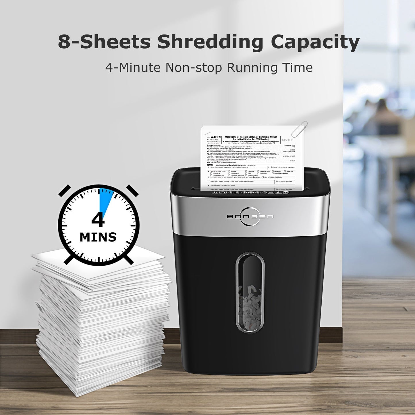 Classic Bonsen Shredder for Home Office, 8-Sheet P4 High Security  Crosscut Shredder, 4 Gallons Bin