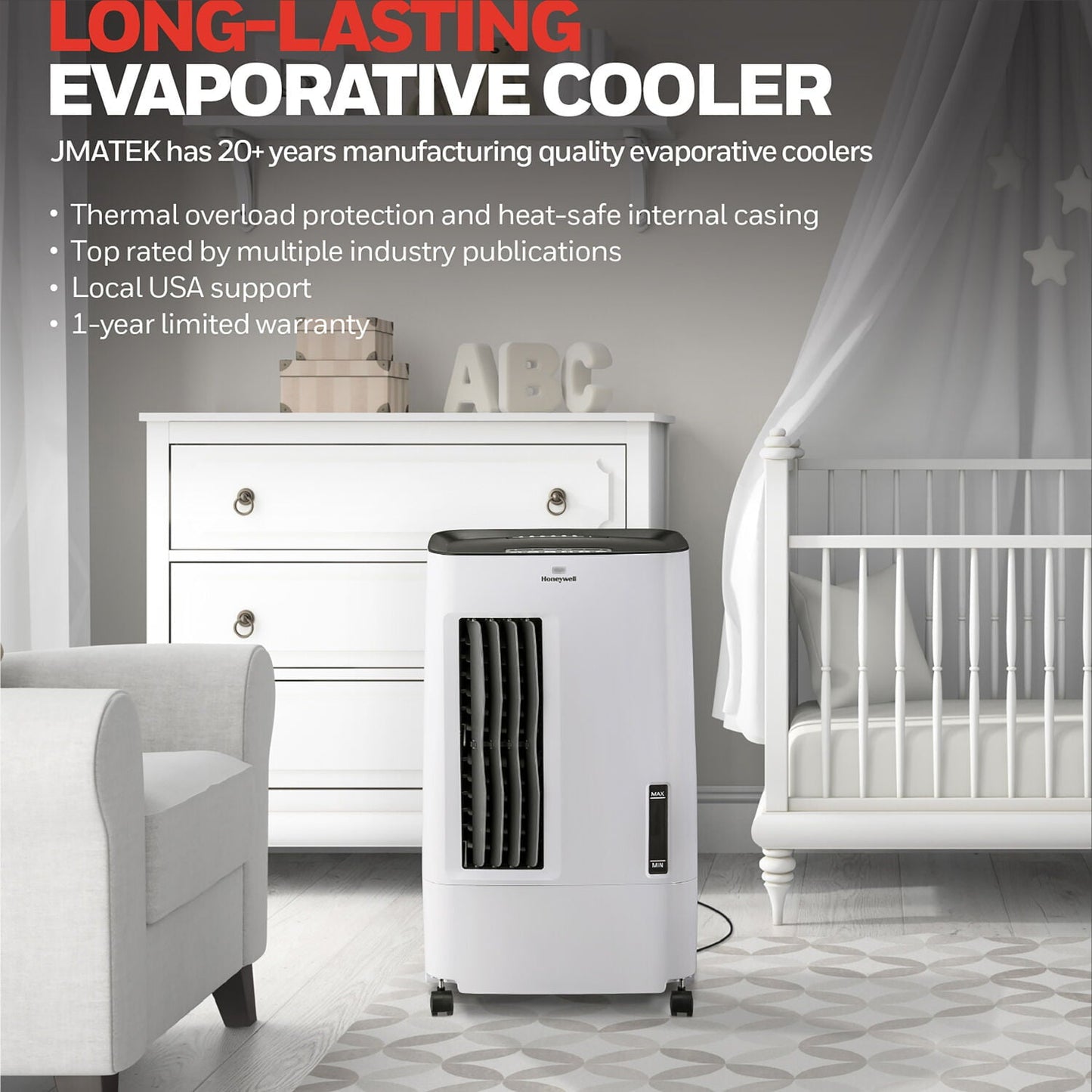 Versatile Honeywell 176 CFM Indoor Evaporative Air Cooler (Swamp Cooler) with Remote Control in White/Gray