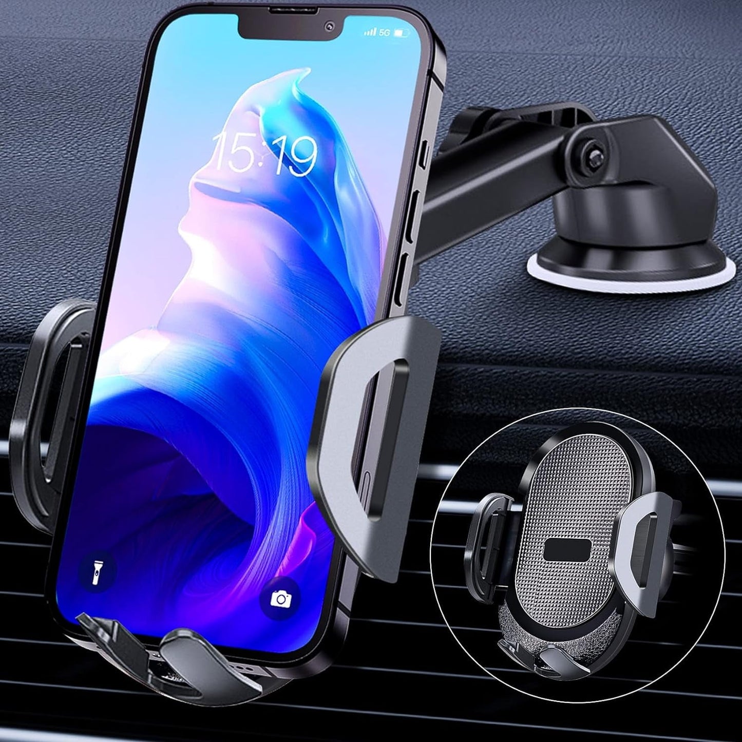 Classic Huryfox Car Phone Holder Universal Mobile Mount for Vehicle, Smartphone Stand on Dashboard, Windshield, Vent, Automobile Cradle Compatible with iPhone, Android Phone