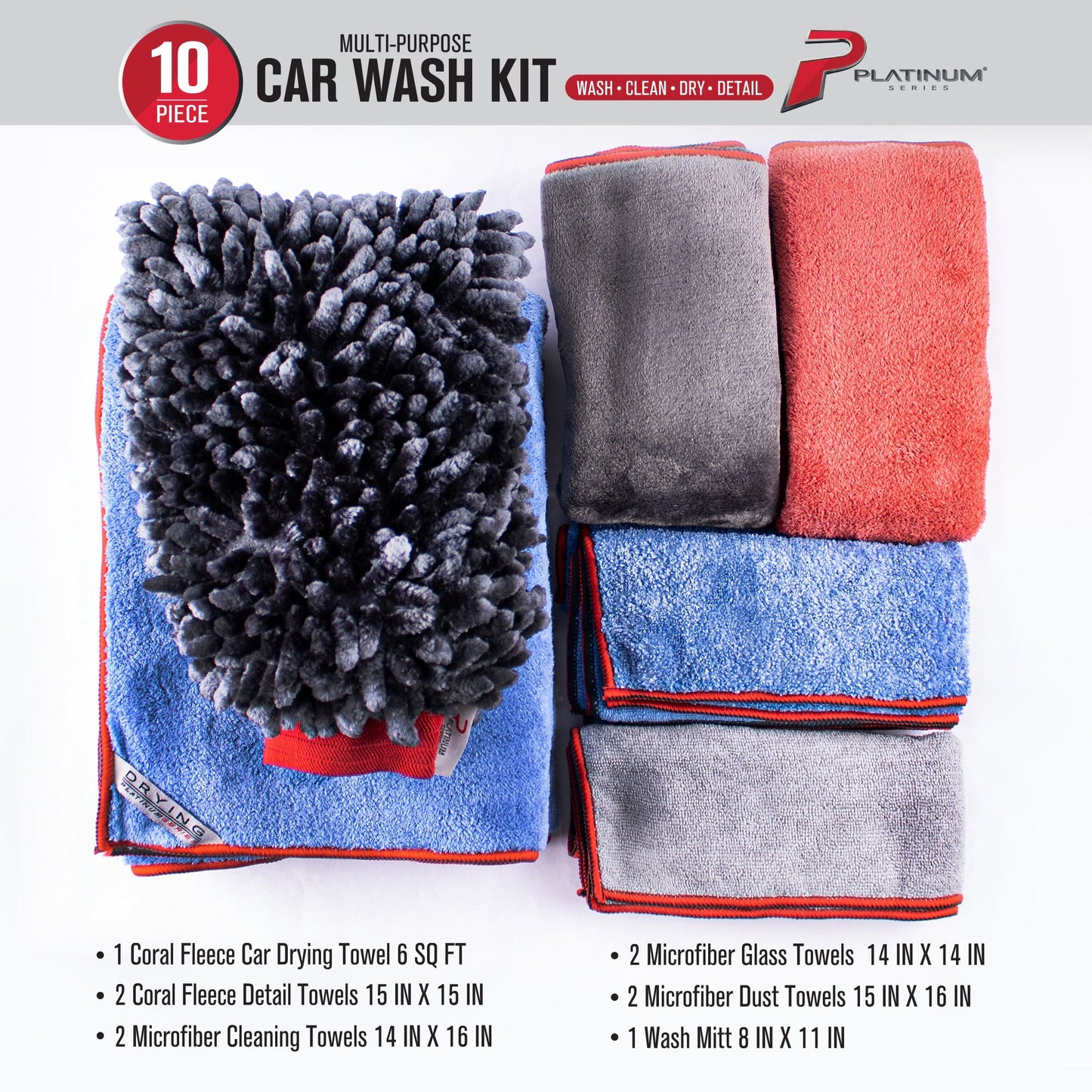 Versatile Platinum Series Complete Microfiber Car Wash Kit, 10 Piece, Machimpex USA