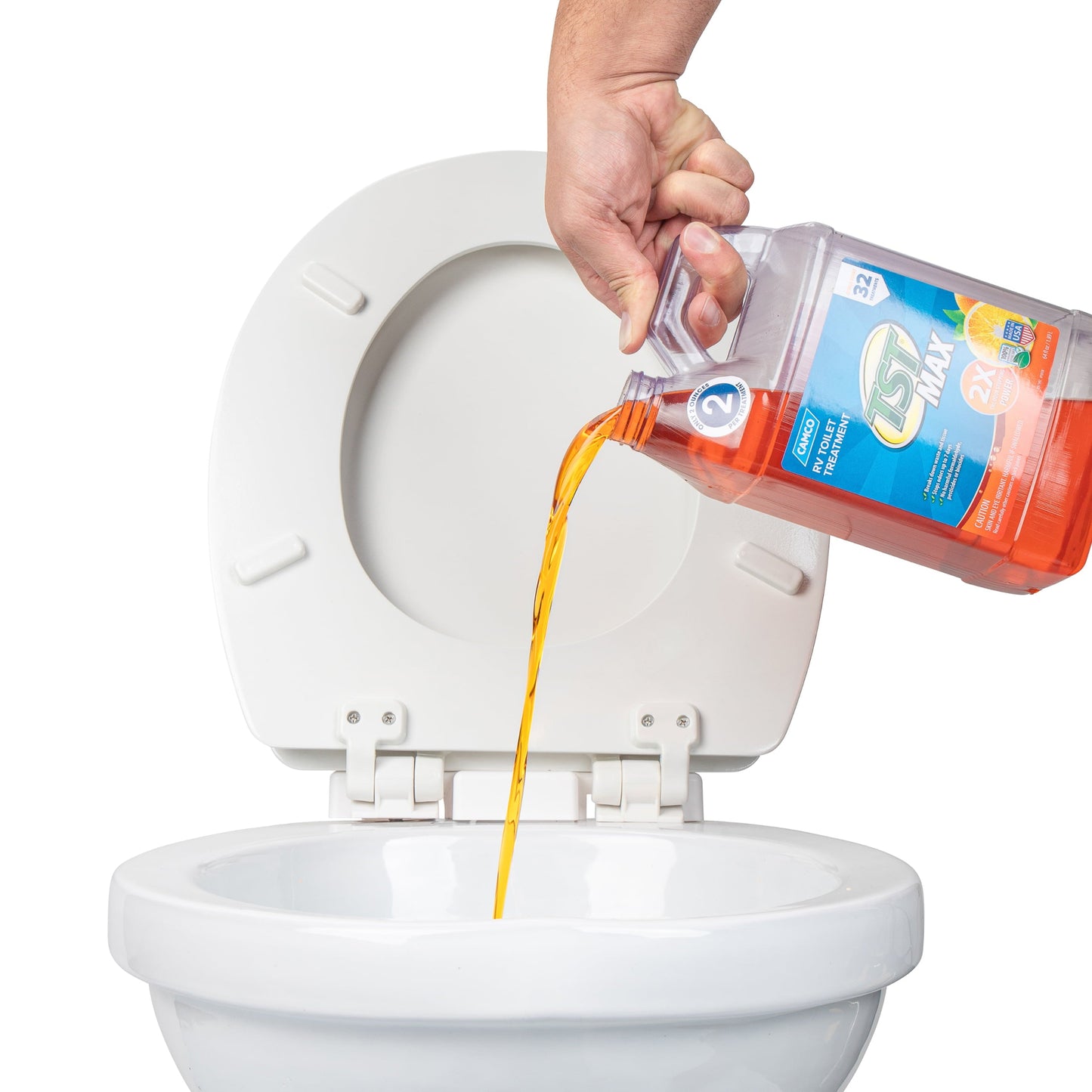 Versatile Camco TST MAX RV Toilet Treatment | Features a Biodegradable Septic Safe Formula and Orange Citrus Scent |  Ideal for Camping, Boating, and More | 64oz. (41195)