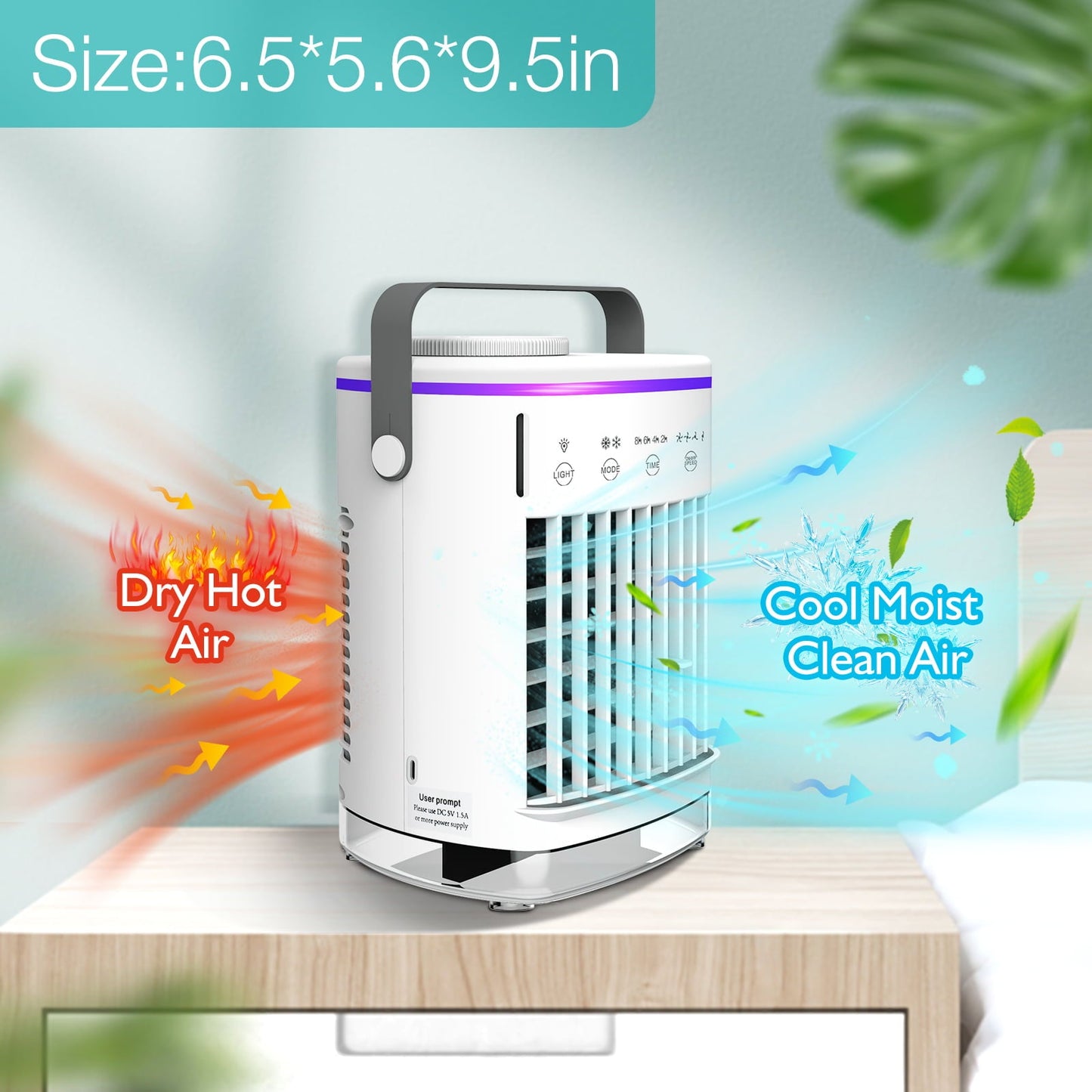 Versatile HailiCare Mini Portable Air Conditioner, 6-in-1 Evaporative Coolers with Mist Sprayer Function,Air Cooler with 4 Speeds and 7 Color LED Light for Home Bedroom Office