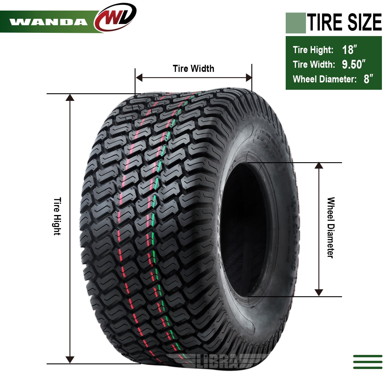 Classic 2 New WANDA 18x9.50-8 Lawn Mower Utility/ Golf Cart Turf Tires P332 -13032