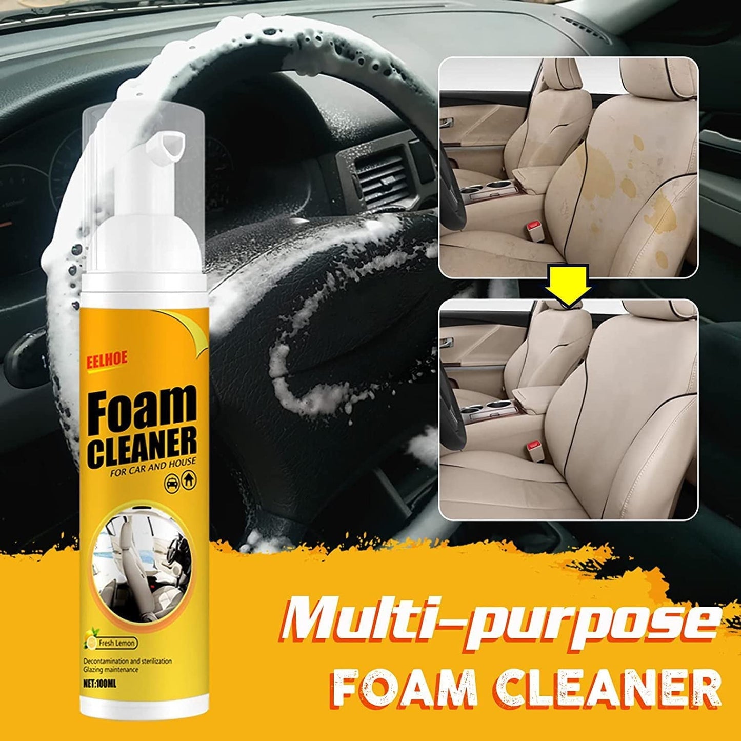 Versatile Car Magic Foam Cleaner, Foam Cleaner for Car, Foam Cleaner All Purpose, Neat Freakz Multi-Purpose Foam Cleaner, Powerful Stain Removal Kit (100ml, 3pcs)