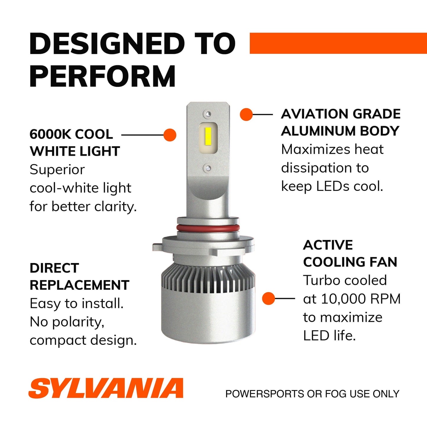 Versatile Sylvania 9005 LED Fog Light and Powersport Bulb, Pack of 2