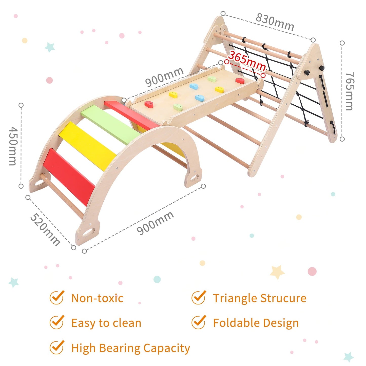 Versatile Toddler Indoor Gym Playset, 5-in-1 Wooden Climbing Toys, Triangle Folding Climbing for Climbing & Sliding for Boys and Girls, 18Month+