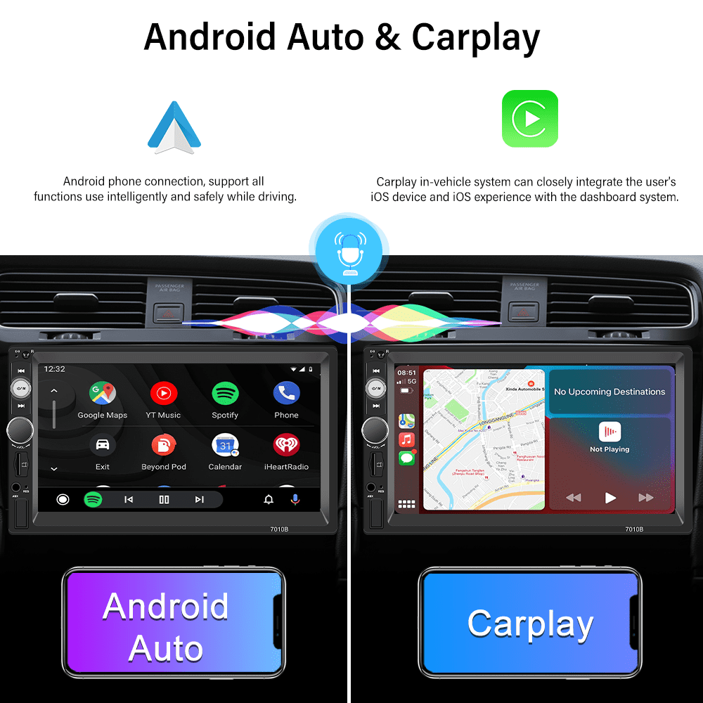 Versatile Podofo Double 2 Din 7'' Universal Car Stereo Radio Apple Carplay Android Auto Mirror Link HD Touch Screen Car Audio Multimedia Player MP3 MP5 Bluetooth FM USB(Rear Camera Not Included)