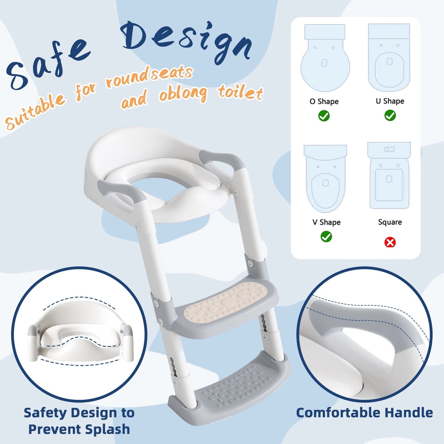 Versatile KORIMEFA Baby Potty Training Seat, Potty Toilet Seat, Foldable Toddler Toilet Potty Chair, Toilet Trainer Seat with Anti-Slip Pads Ladder for Boys Girls Kids, Grey