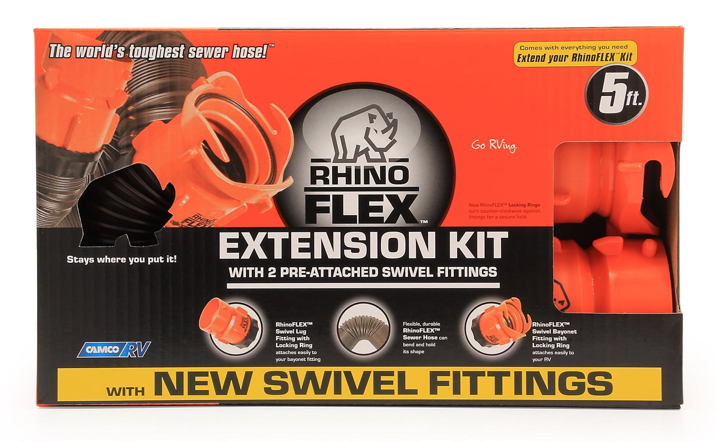 Classic Camco 39765 RhinoFLEX 5' RV Sewer Hose Extension Kit with Swivel Fitting