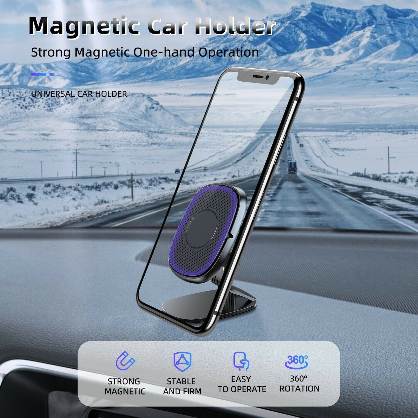 Versatile Magnetic Phone Car Mount,Built-in Strong Magnets, 360Â° Rotation Dashboard Magnetic Car Phone Holder Mount