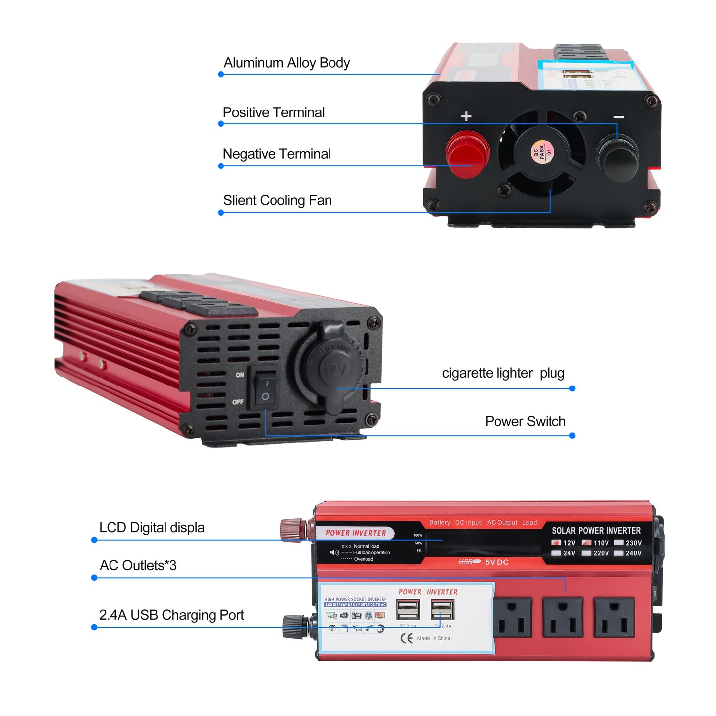 Versatile Yyton 500W Car Power Inverter, Modified Sine Wave Inverter DC 12V to AC 110V Car Converter with LCD Display, 4x2.4A USB Ports Car Charger with 1 Cigarette Lighter Ports