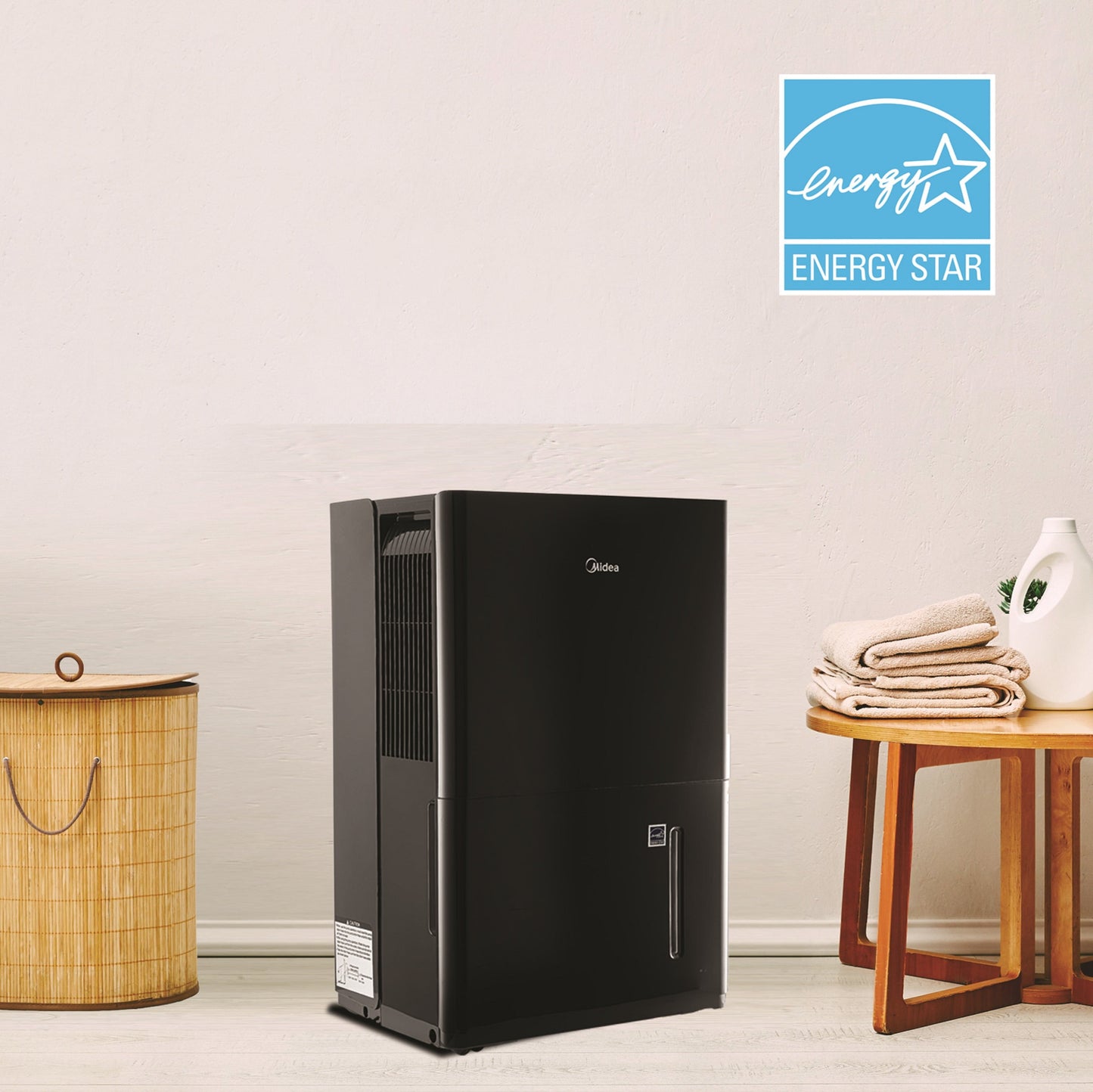 Classic Midea 50-Pint Smart Dehumidifier with Pump - Wet Rooms, Energy Star, Black, MAD50PS1WBL