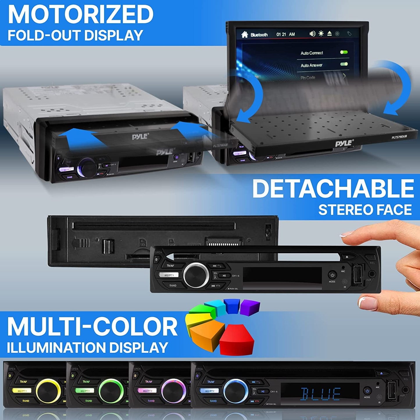 Versatile Pyle Car Stereo Video Receiver - Multimedia Disc Player, Motorized Fold-Out 7â Touchscreen Display