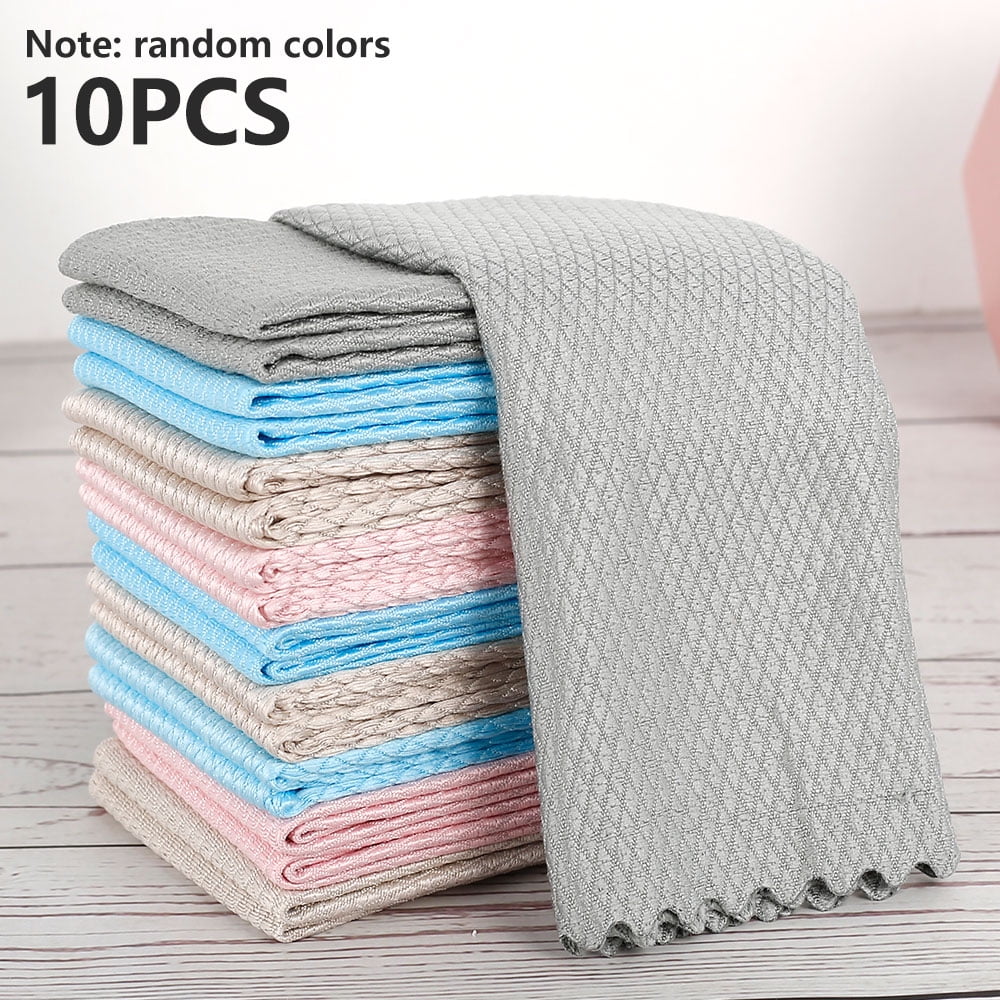 Classic MLfire 10PCS Microfibre Cleaning Cloths Reusable Streak Free Kitchen Rags Cleaning Rag Lint Fish Scale Cloth Rags for Car Window Household Cleaning Rag No Traces Faded Absorbent Kitchen Rags