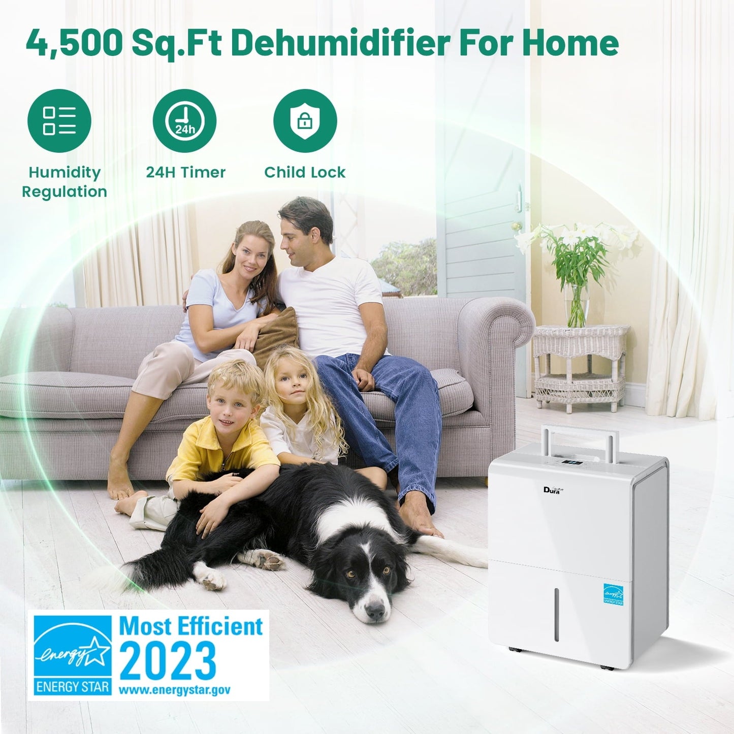 Classic DuraComfort 50 Pints Dehumidifier for Bathroom Basement with Pump, up to 4500 Sq.ft, Energy Star, Wifi,White