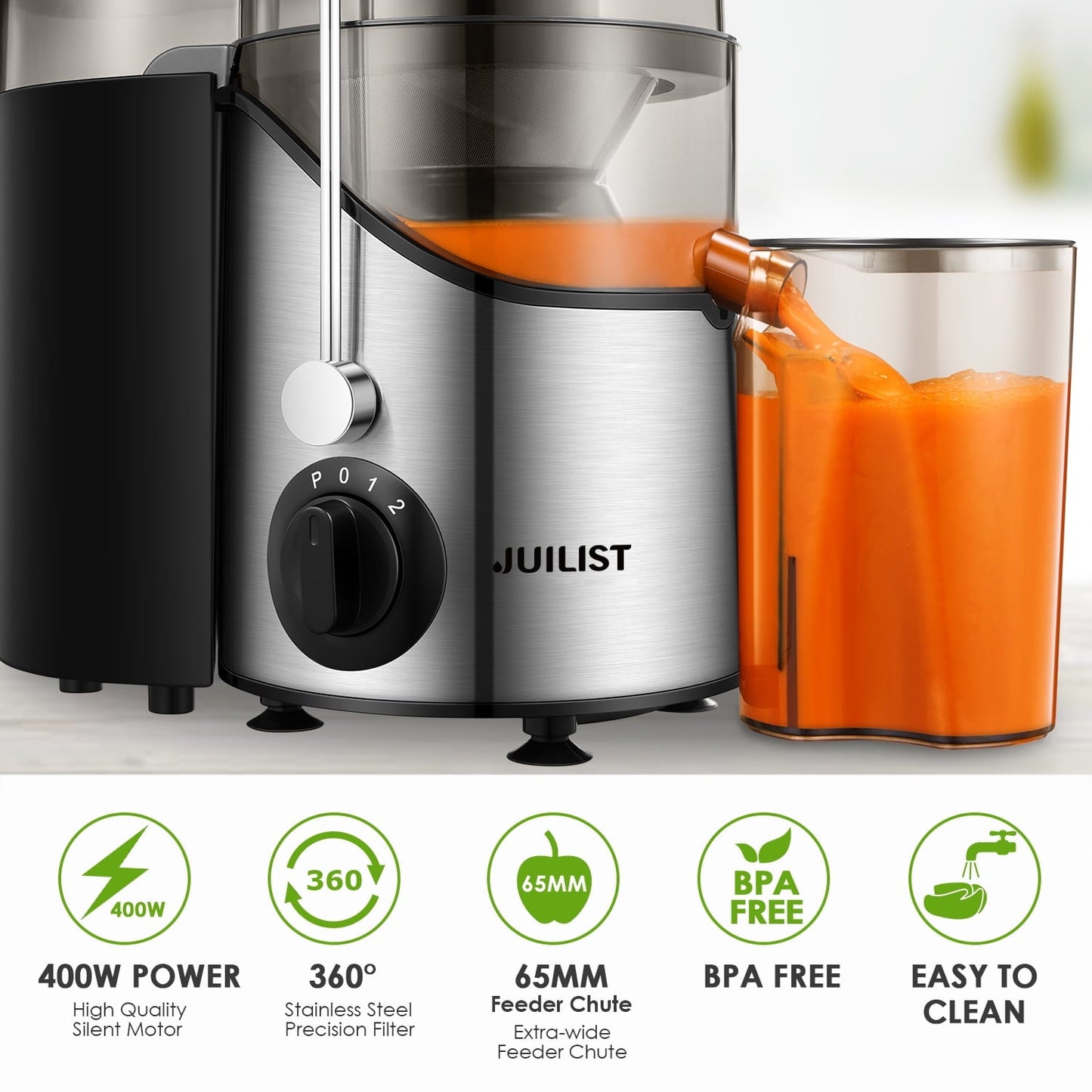 Versatile Juicer Extractor Easy Clean, 3 Speeds Control, Stainless Steel BPA Free