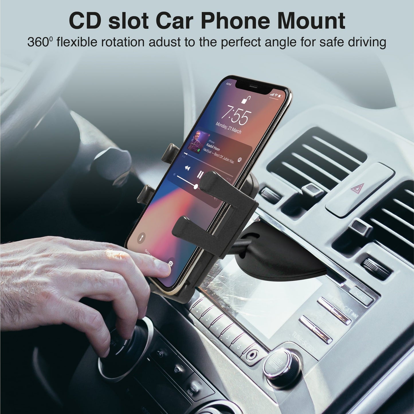 Classic Premier CD Slot Phone Mount and Holder with Expandable Grip for all Mobile Devices, Black