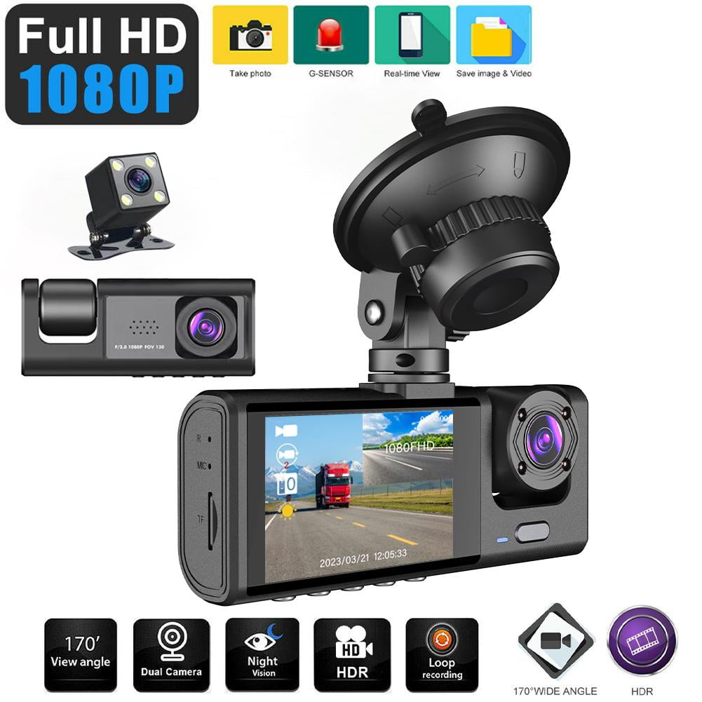 Classic 3 Channel Dash Cam Front and Rear Inside with 2" IPS Screen, 1080P Dashcam Three Way Triple Car Camera with IR Night Vision, Loop Recording, G-Sensor, Parking Monitor, 24 Hours Recording