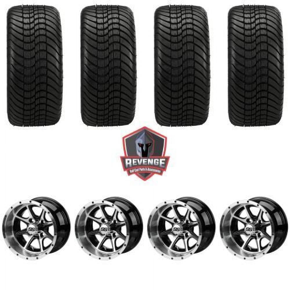 Classic 12" Azusa Machined Black Golf Cart Wheels and Tires Combo (215/35-12) Set of 4