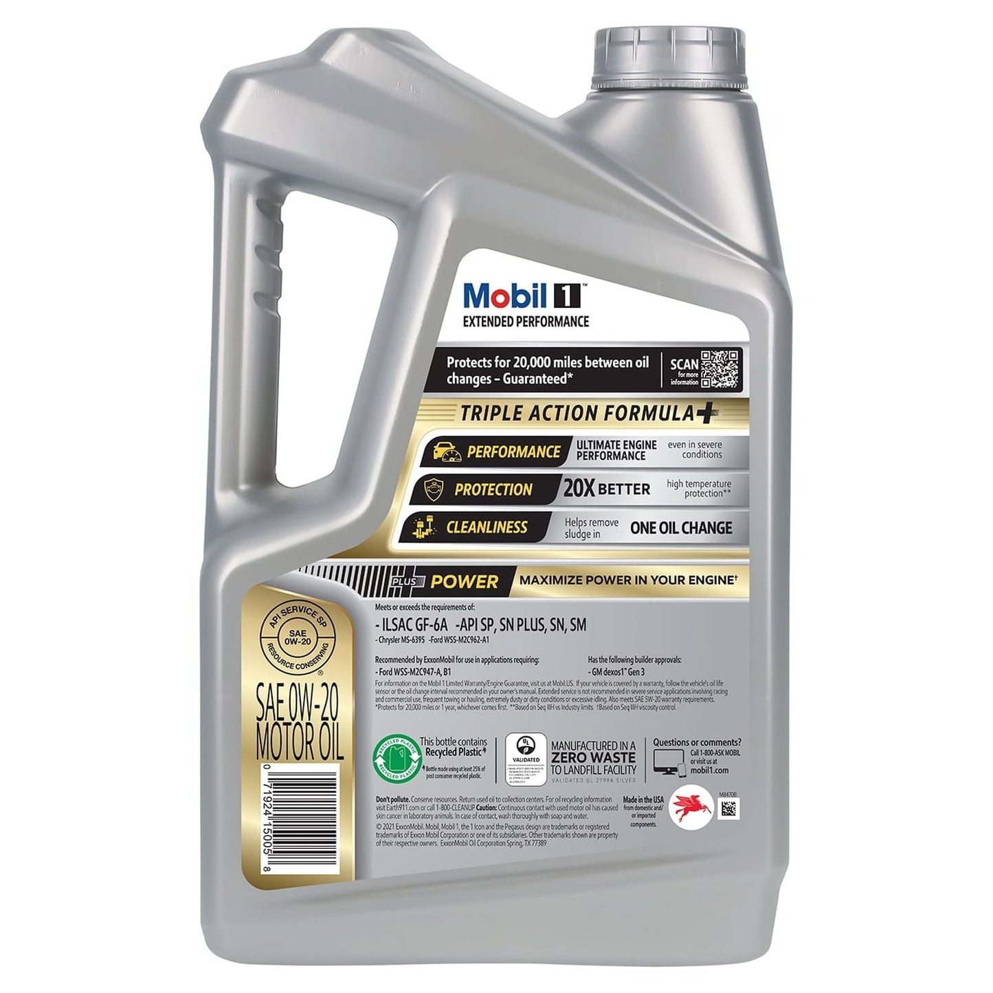 Classic Mobil 1 Extended Performance Full Synthetic Motor Oil 0W-20, 5 qt