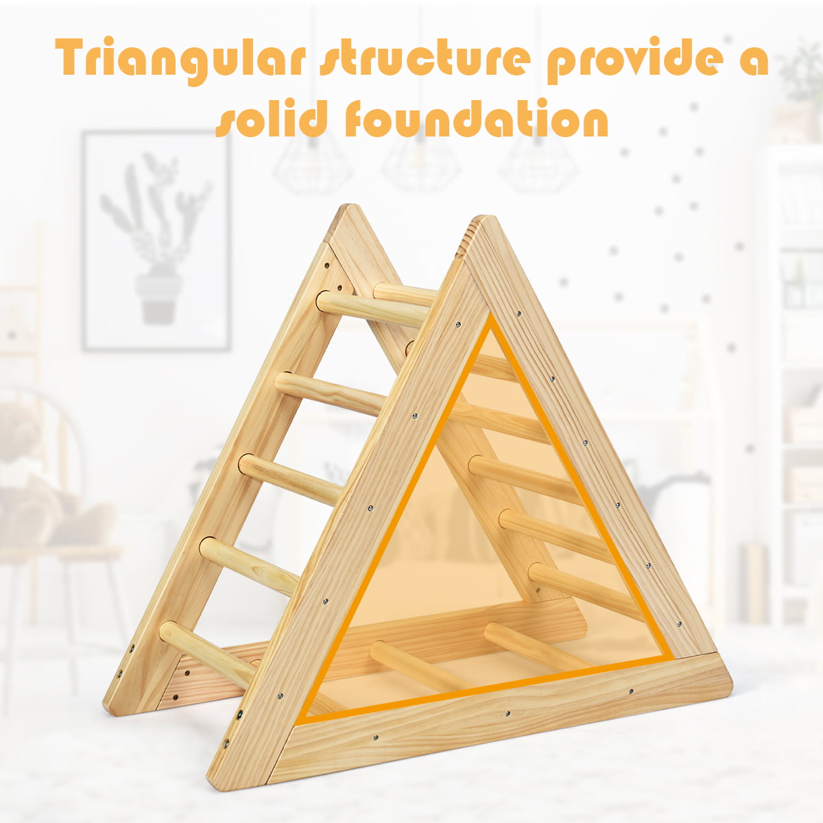 Versatile Costway Wooden Climbing Pikler Triangle with Climbing Ladder For Toddler Step Training, Natural