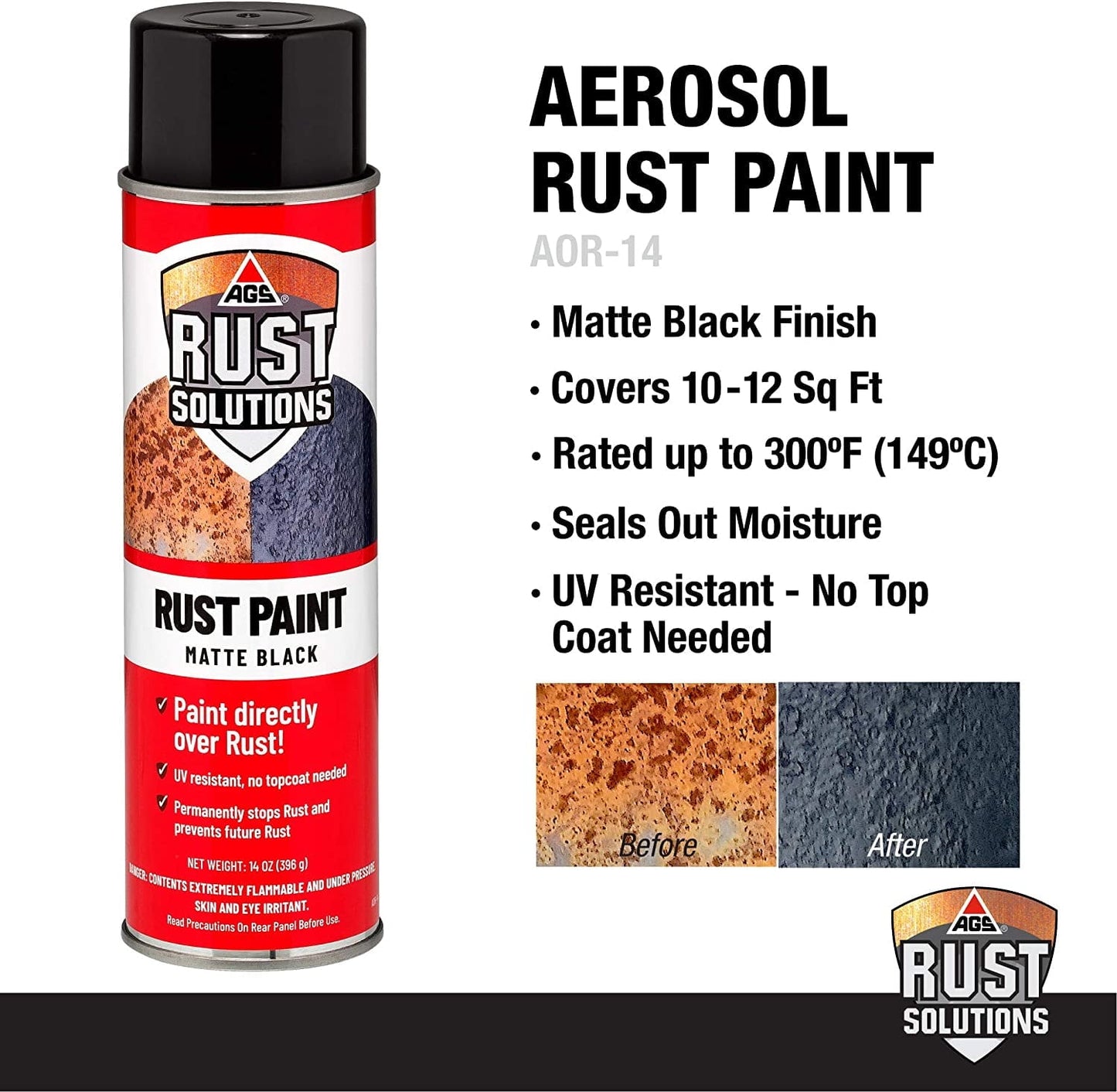 Classic AGS Rust Solutions Matte Black Rust Paint - 14 oz Aerosol