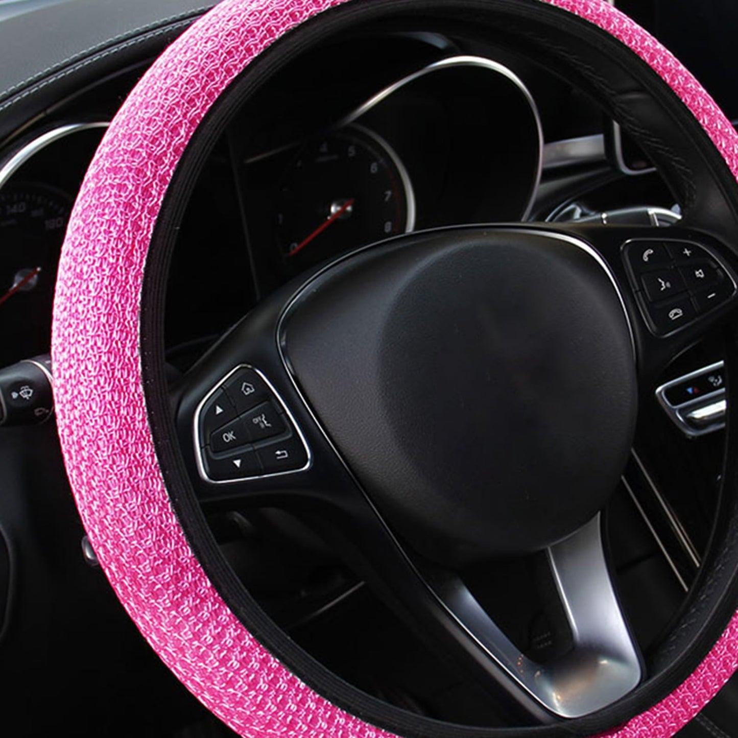 Versatile Happy Date Universal Vehicle Steering Wheel Cover, Ice Silk Breathable Microfiber Non-Slip, Warm in Winter and Cool in Summer, Steering Wheel Cover for Men and Women