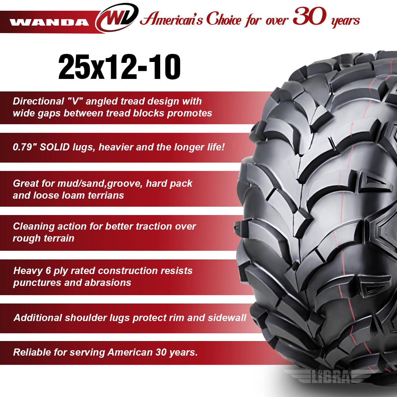 Versatile Wanda ATV/UTV Tires 25x12-10 25x12x10 /6PR P341 - 10161, Set 2