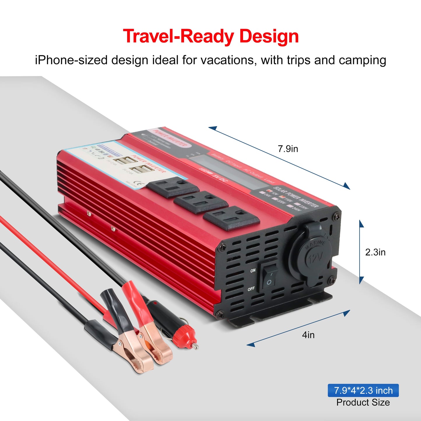 Versatile Yyton 500W Car Power Inverter, Modified Sine Wave Inverter DC 12V to AC 110V Car Converter with LCD Display, 4x2.4A USB Ports Car Charger with 1 Cigarette Lighter Ports