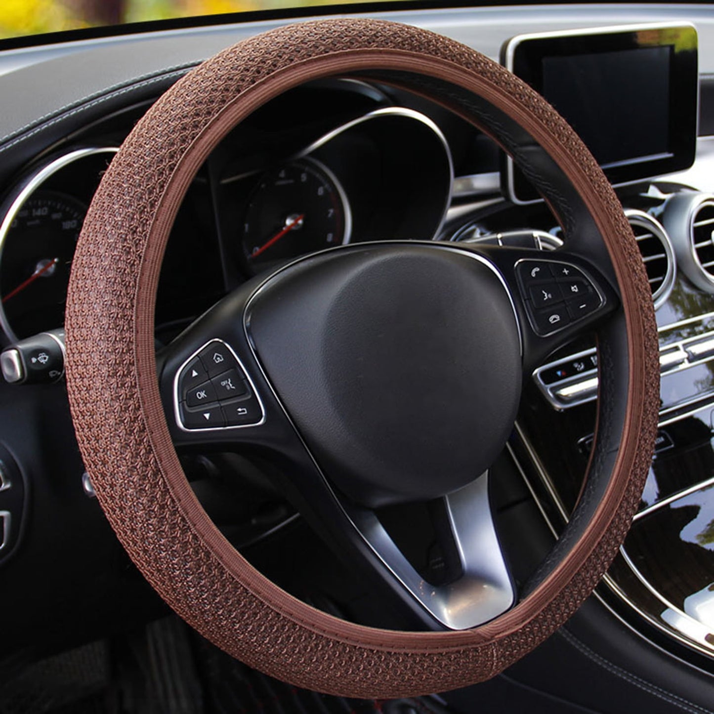 Versatile Happy Date Universal Vehicle Steering Wheel Cover, Ice Silk Breathable Microfiber Non-Slip, Warm in Winter and Cool in Summer, Steering Wheel Cover for Men and Women