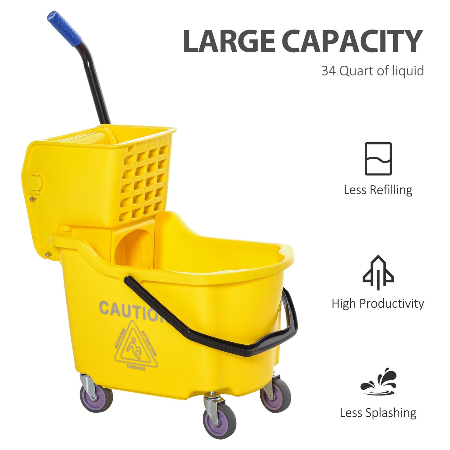 Versatile HOMCOM Residential Mop Bucket with Side Press Wringer and Wheels, Yellow