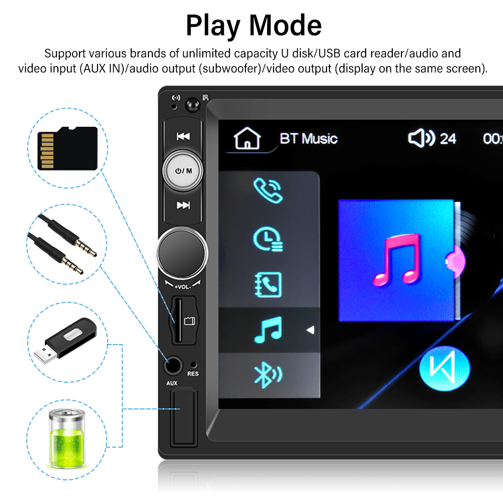 Versatile Podofo Double 2 Din 7'' Universal Car Stereo Radio Apple Carplay Android Auto Mirror Link HD Touch Screen Car Audio Multimedia Player MP3 MP5 Bluetooth FM USB(Rear Camera Not Included)