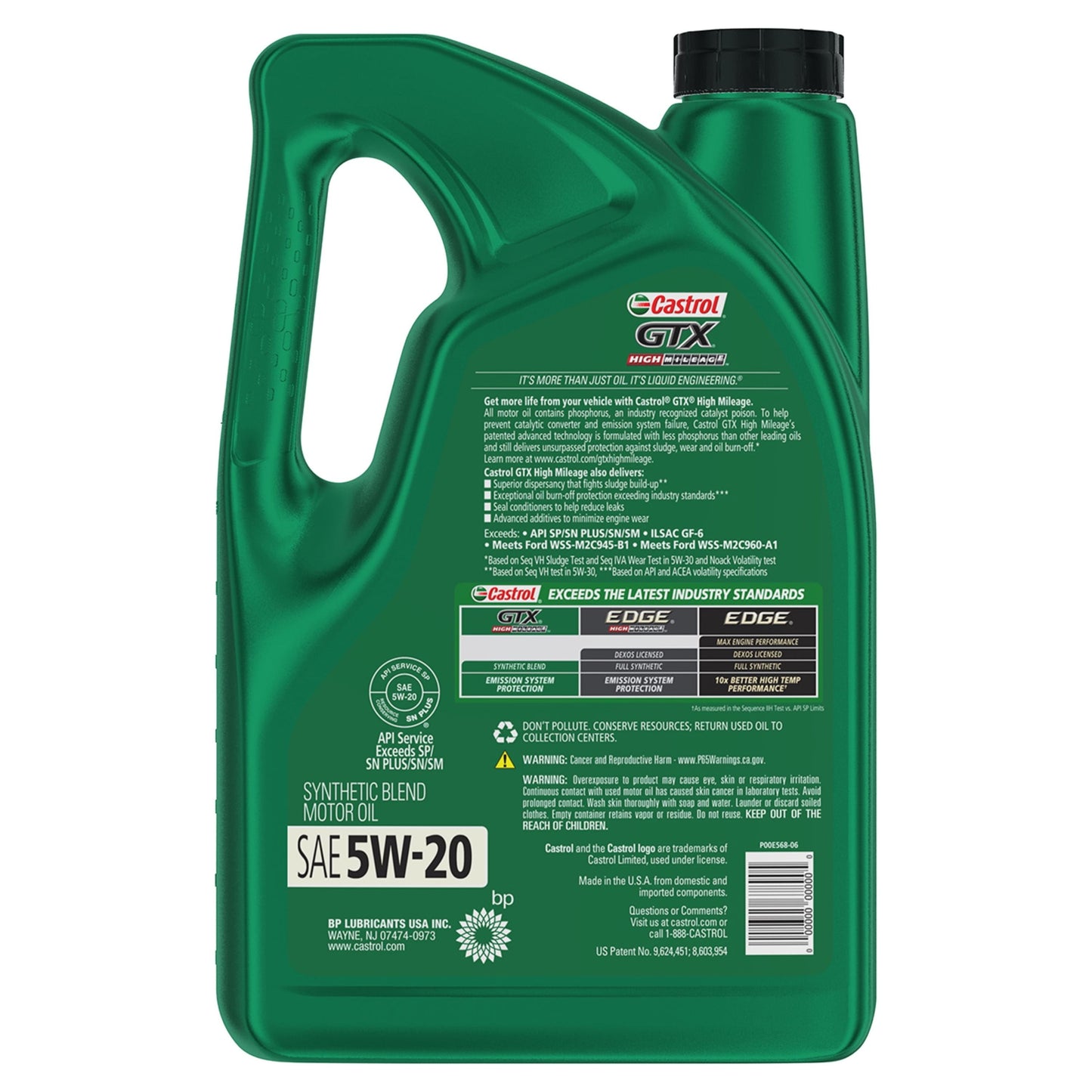 Versatile Castrol GTX High Mileage 5W-20 Synthetic Blend Motor Oil, 5 Quarts