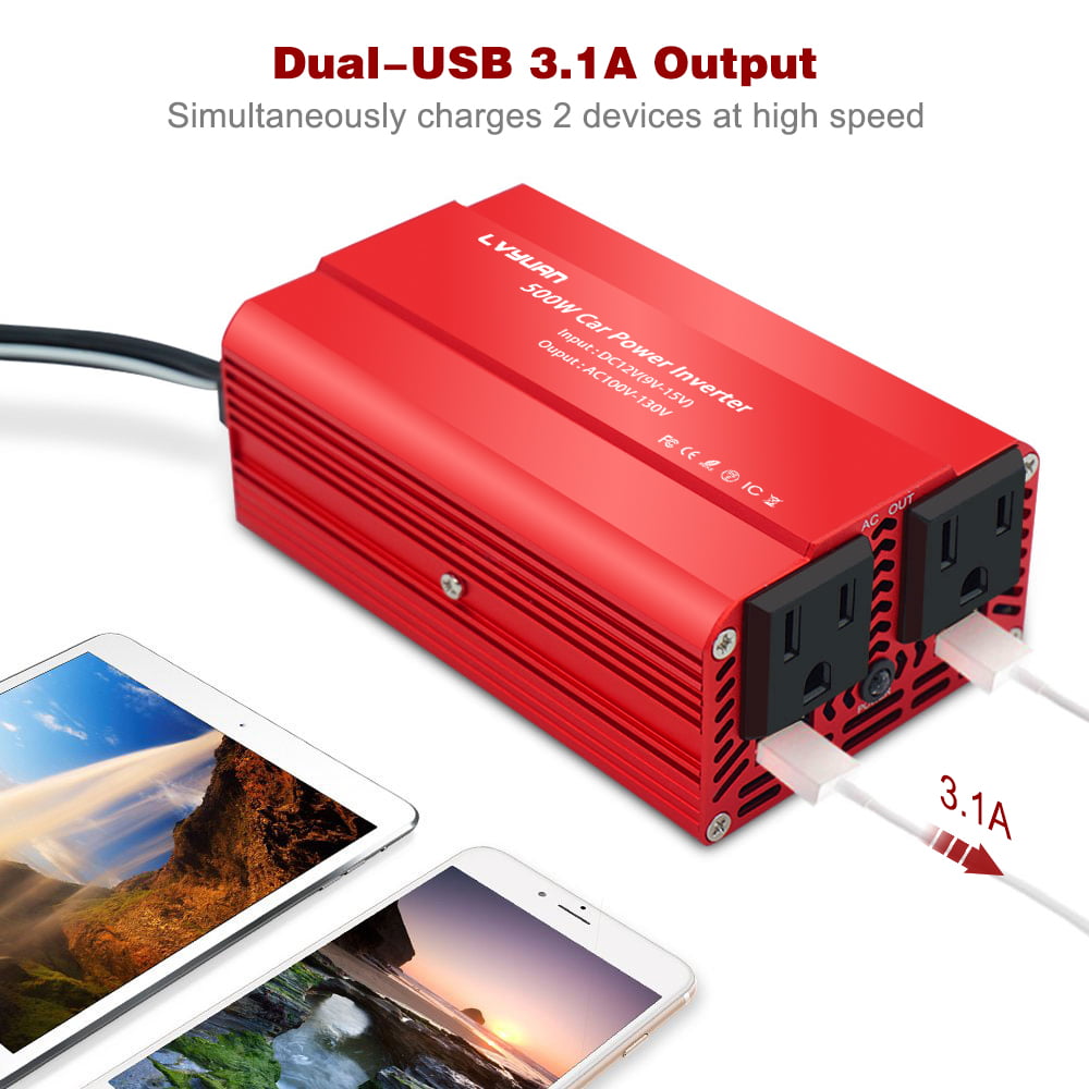 Versatile LVYUAN 500 Watts Power Inverter Converter DC 12V to AC 110V Car Inverter 2USB Car Adapter