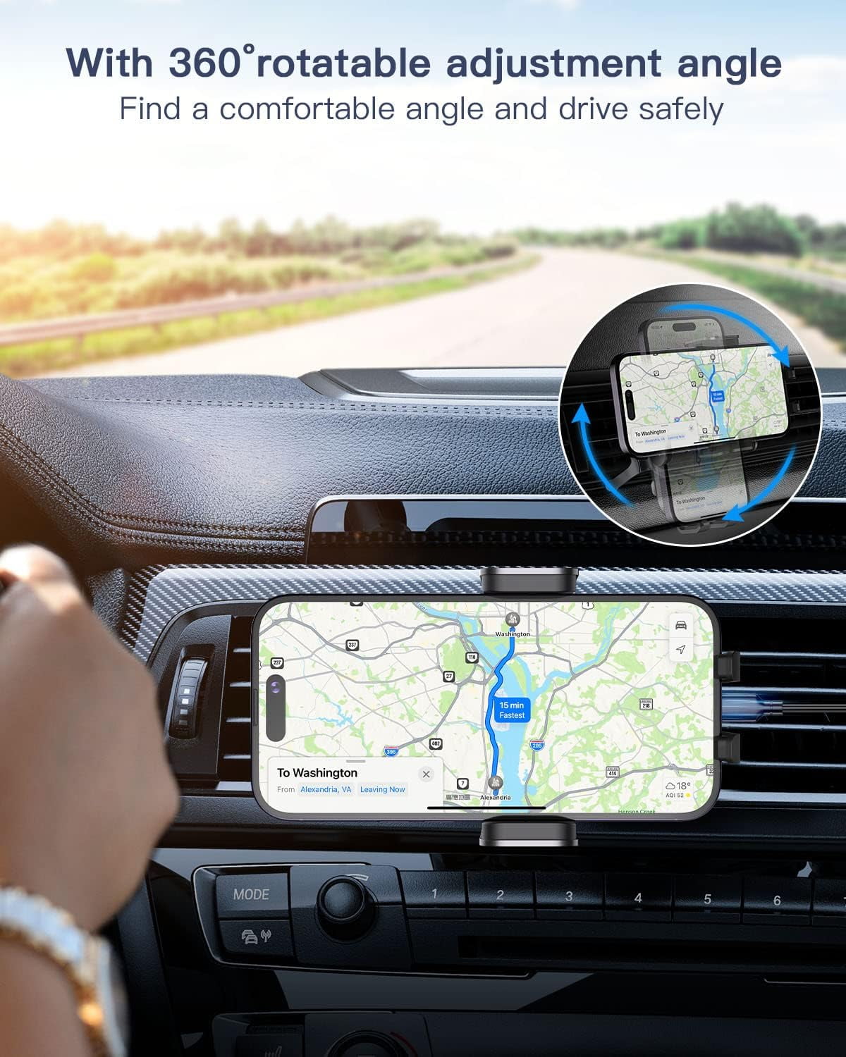 Classic Hoey 3 in 1 Wireless Car Charger, 15W Smart Sensor Auto Clamping Air Vent Dashboard Windshield Car Phone Holder Mount, Compatible for iPhone, Samsung, Google, LG, etc