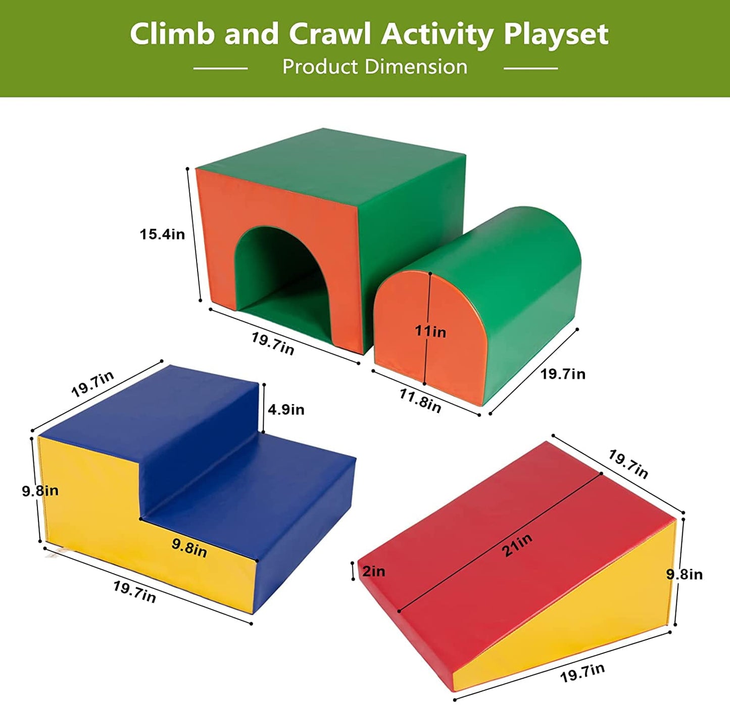 Versatile Polar Aurora 4PCS Single-Tunnel Foam Climber and Crawl Activity Play Set Soft Foam Toddler Stairs and Freestanding Indoor Active Play Structure for Toddlers and Kids, Easy to Assemble