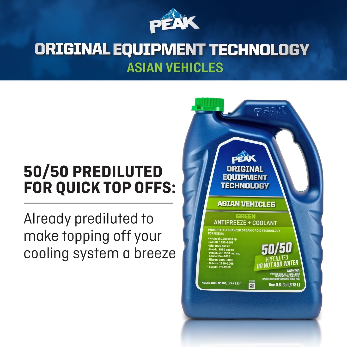 Classic PEAKÂ® ORIGINAL EQUIPMENT TECHNOLOGY Antifreeze + Coolant For Asian Vehicles - Green