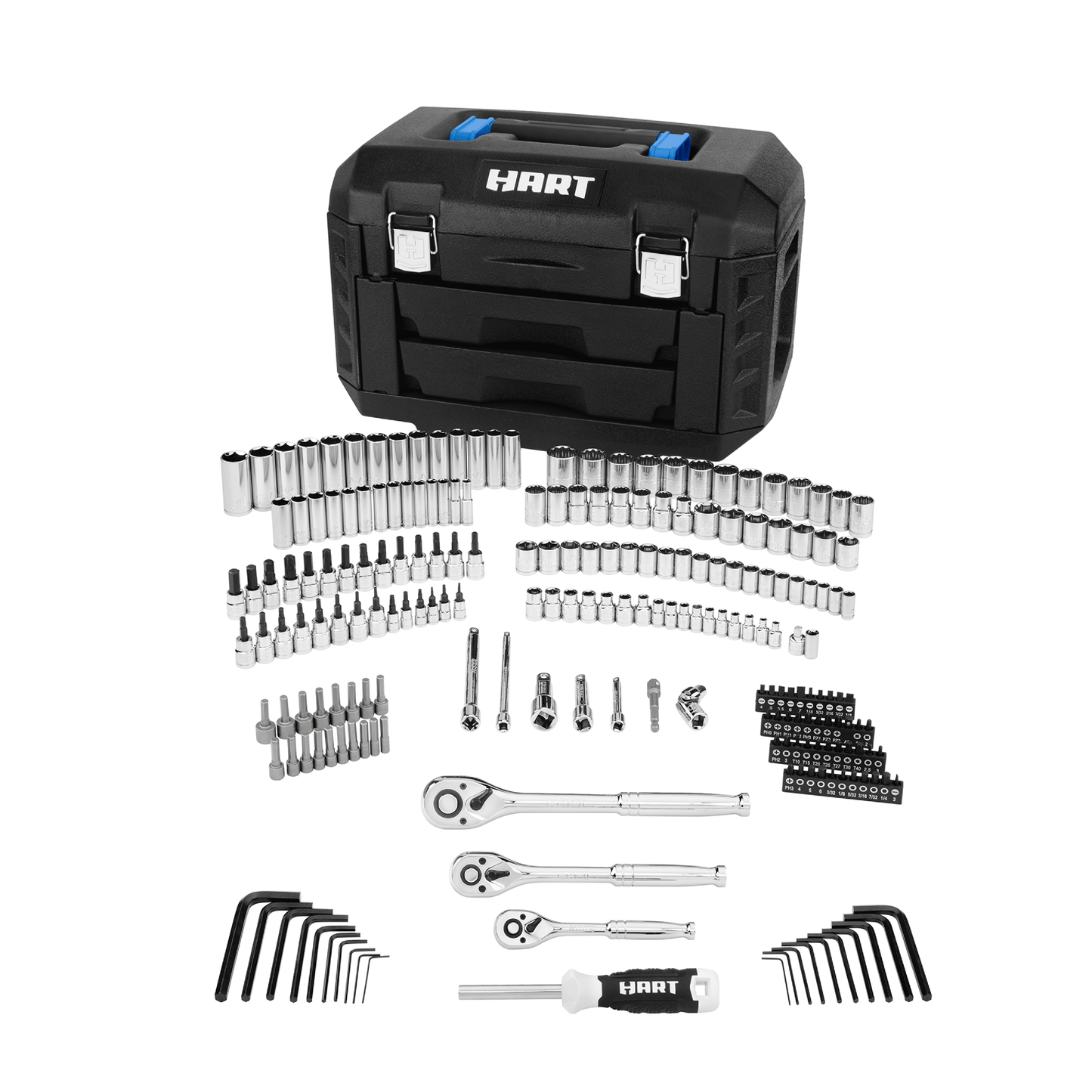 Versatile HART 215-Piece Mechanics Tool Set, Multiple Drive, Chrome Finish